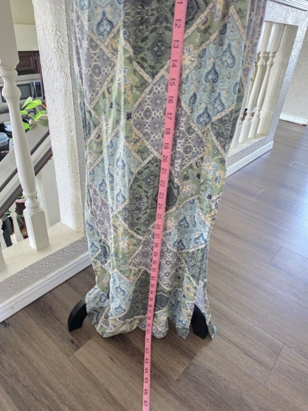 Inspired Hearts Green/Blue Paisley Rayon Maxi Dress V-Neck Spaghetti Strap Large - Picture 4 of 7